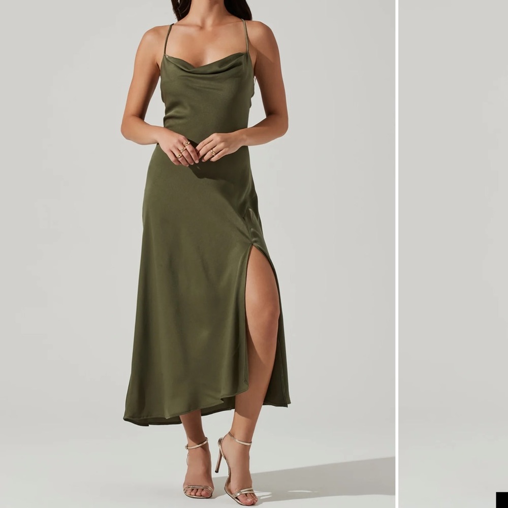 midi satin dress green